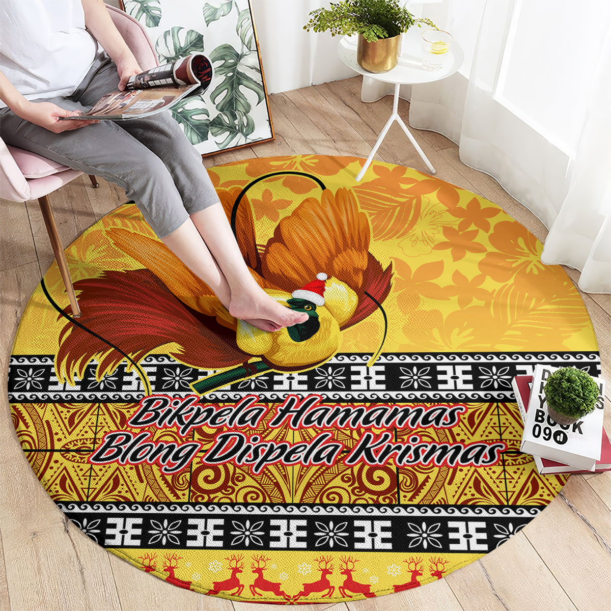 png-hamamas-krismas-round-carpet-papua-new-guinea-bird-of-paradise-merry-christmas-gold-style