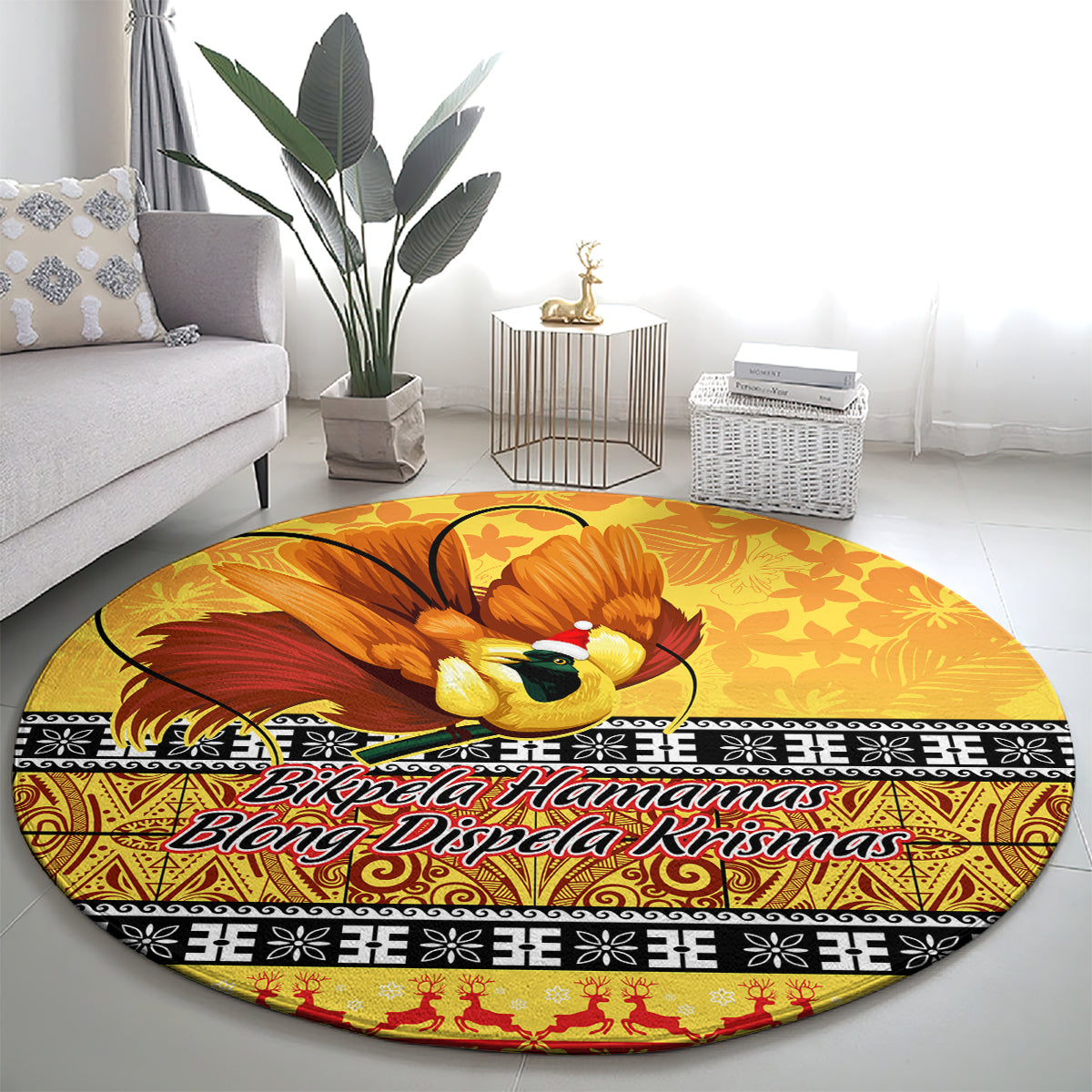 png-hamamas-krismas-round-carpet-papua-new-guinea-bird-of-paradise-merry-christmas-gold-style