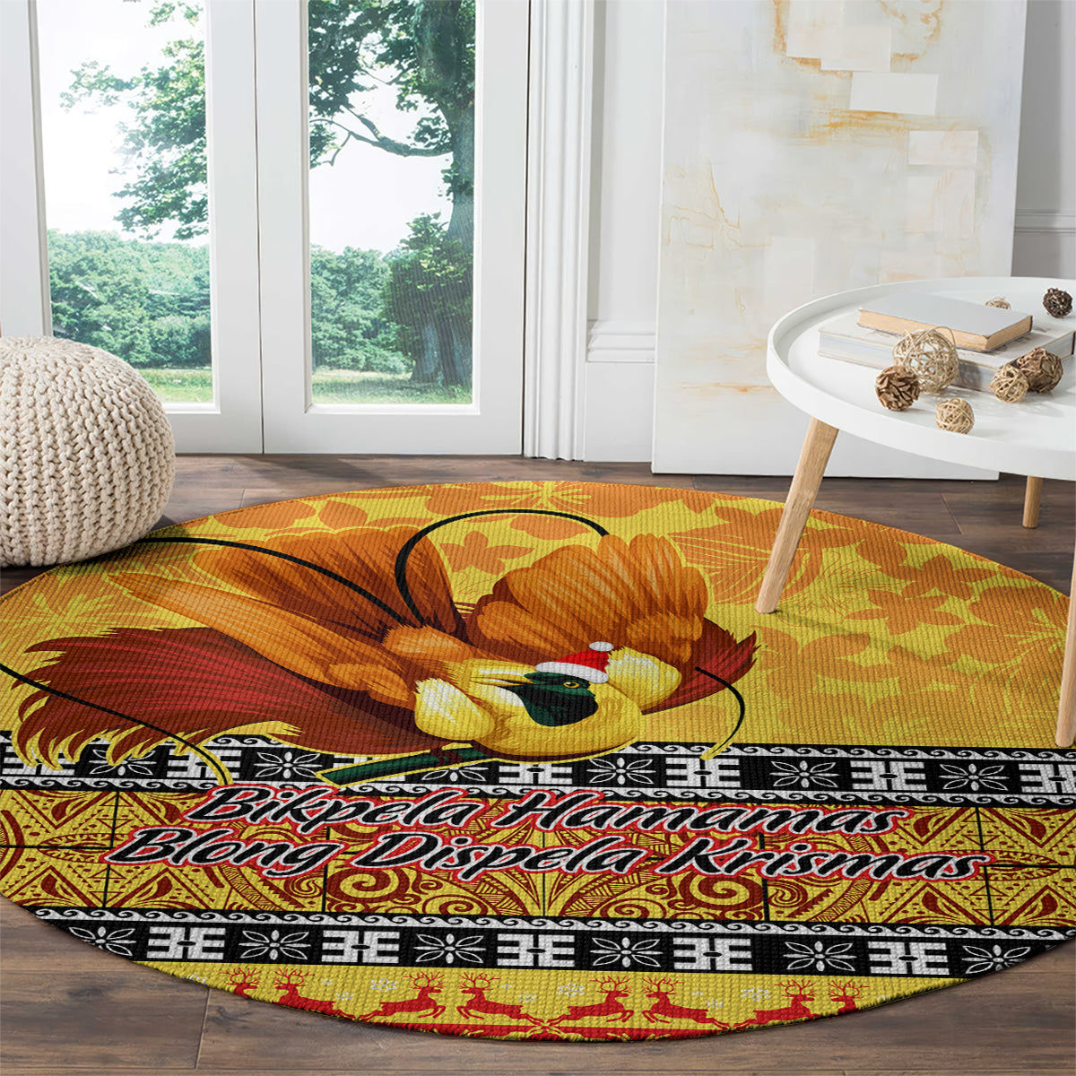 png-hamamas-krismas-round-carpet-papua-new-guinea-bird-of-paradise-merry-christmas-gold-style