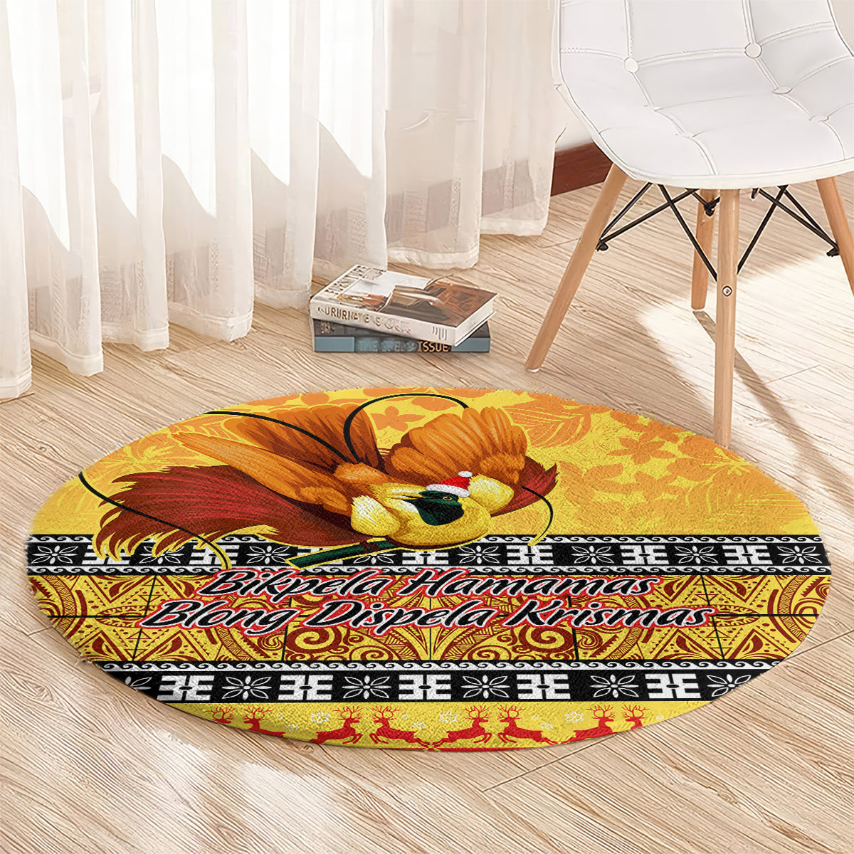 png-hamamas-krismas-round-carpet-papua-new-guinea-bird-of-paradise-merry-christmas-gold-style