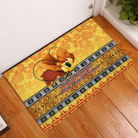 PNG Hamamas Krismas Rubber Doormat Papua New Guinea Bird Of Paradise Merry Christmas Gold Style - Wonder Print Shop