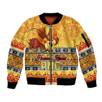 PNG Hamamas Krismas Sleeve Zip Bomber Jacket Papua New Guinea Bird Of Paradise Merry Christmas Gold Style - Wonder Print Shop