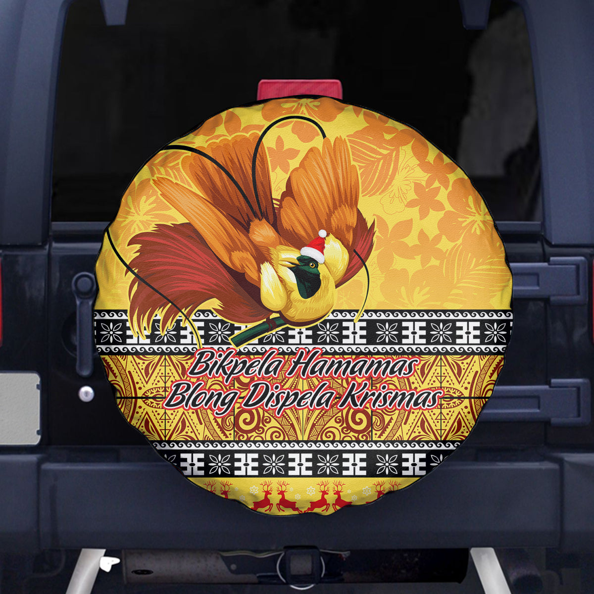PNG Hamamas Krismas Spare Tire Cover Papua New Guinea Bird Of Paradise Merry Christmas Gold Style - Wonder Print Shop