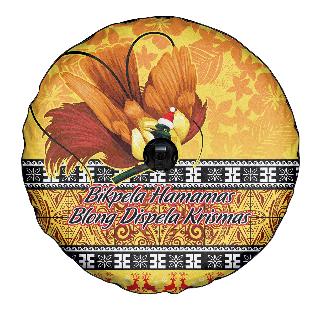 PNG Hamamas Krismas Spare Tire Cover Papua New Guinea Bird Of Paradise Merry Christmas Gold Style - Wonder Print Shop