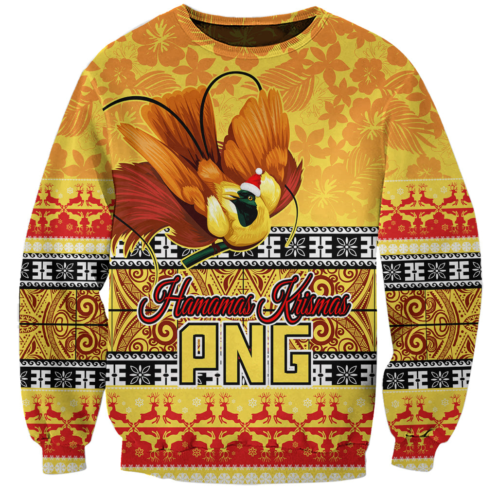 PNG Hamamas Krismas Sweatshirt Papua New Guinea Bird Of Paradise Merry Christmas Gold Style - Wonder Print Shop