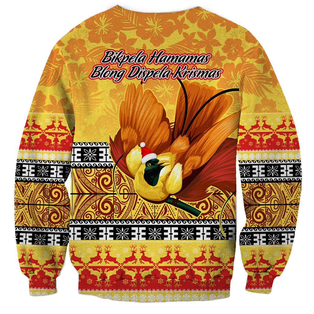 PNG Hamamas Krismas Sweatshirt Papua New Guinea Bird Of Paradise Merry Christmas Gold Style - Wonder Print Shop