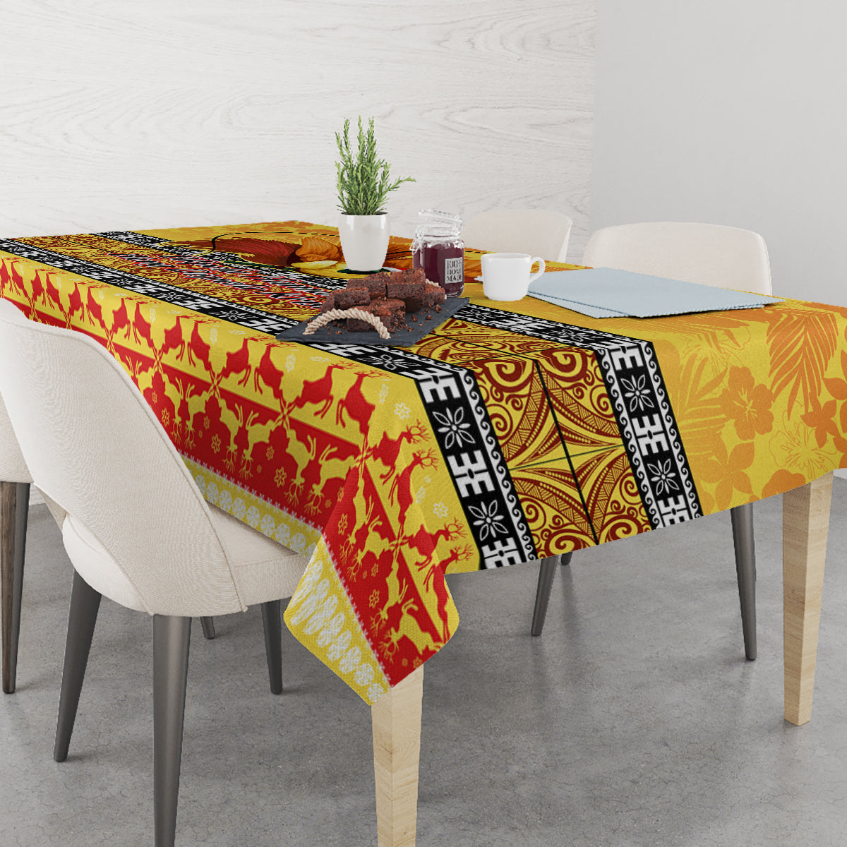 PNG Hamamas Krismas Tablecloth Papua New Guinea Bird Of Paradise Merry Christmas Gold Style - Wonder Print Shop