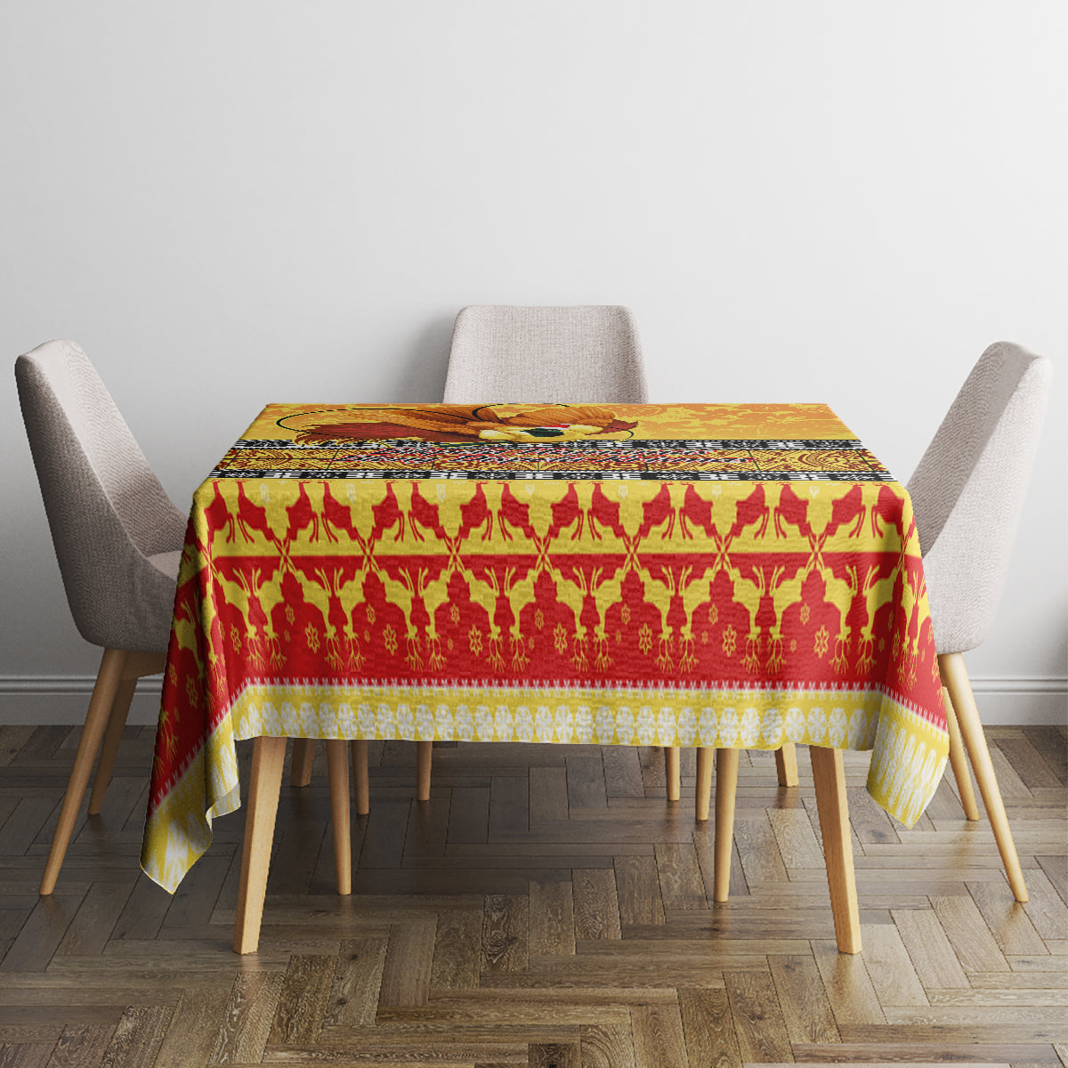 PNG Hamamas Krismas Tablecloth Papua New Guinea Bird Of Paradise Merry Christmas Gold Style - Wonder Print Shop