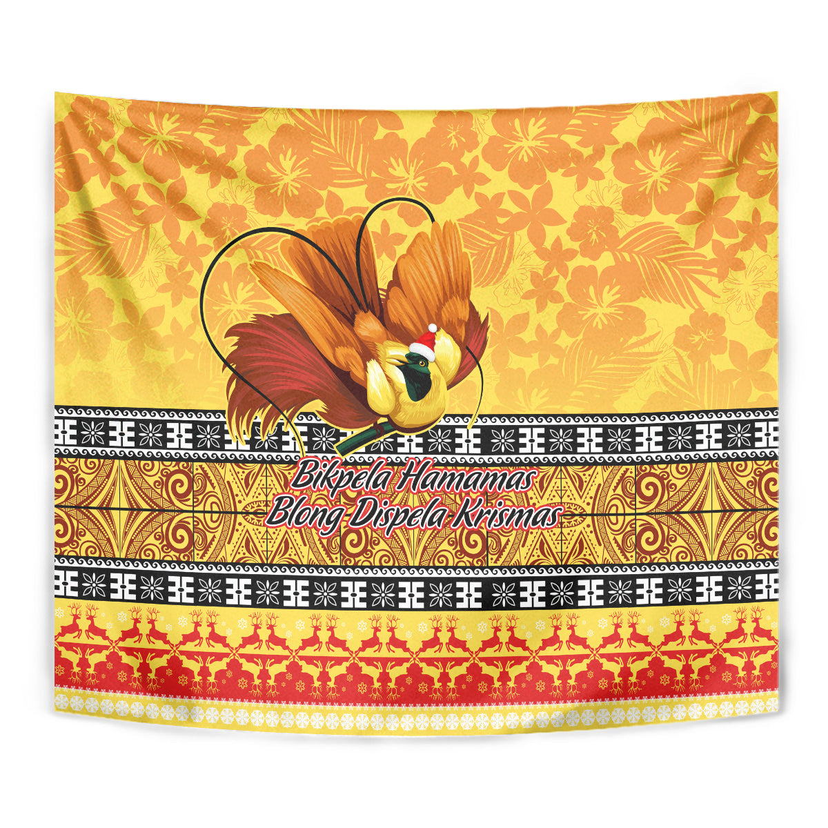 PNG Hamamas Krismas Tapestry Papua New Guinea Bird Of Paradise Merry Christmas Gold Style - Wonder Print Shop
