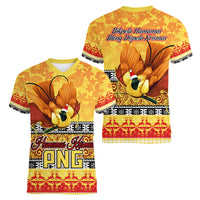 PNG Hamamas Krismas Women V Neck T Shirt Papua New Guinea Bird Of Paradise Merry Christmas Gold Style - Wonder Print Shop