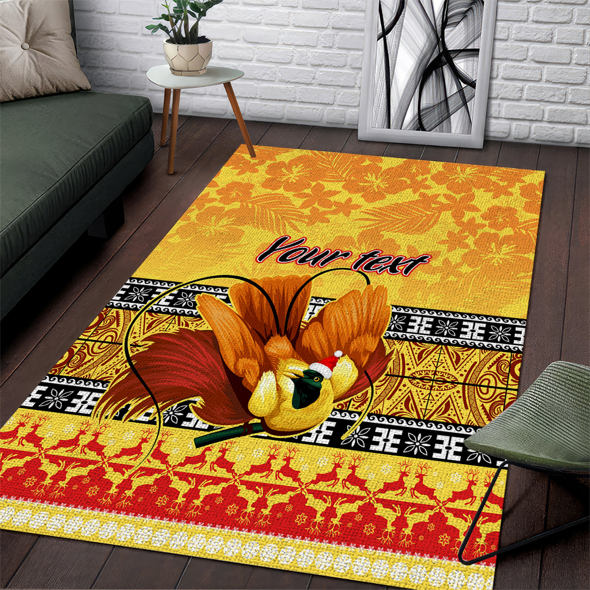 Personalised PNG Hamamas Krismas Area Rug Papua New Guinea Bird Of Paradise Merry Christmas Gold Style LT9 - Wonder Print Shop