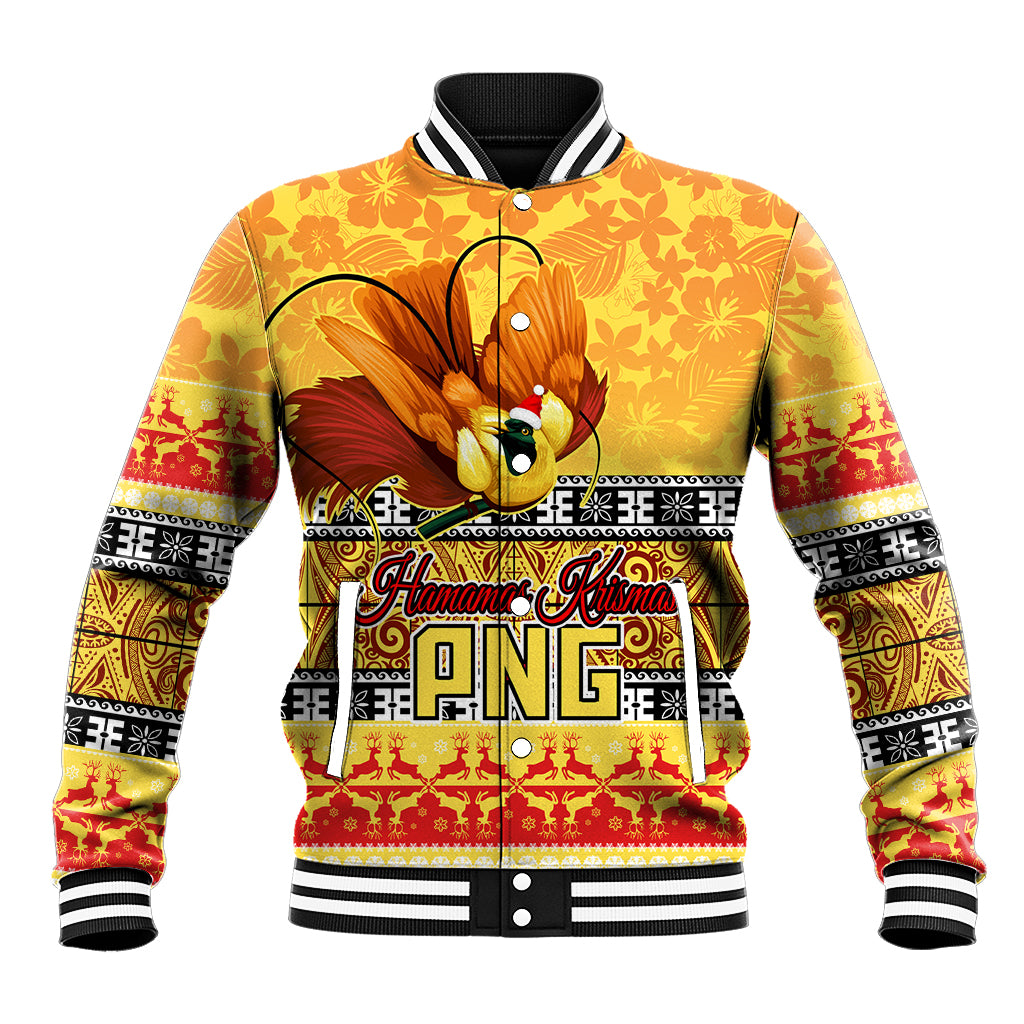 Personalised PNG Hamamas Krismas Baseball Jacket Papua New Guinea Bird Of Paradise Merry Christmas Gold Style LT9 - Wonder Print Shop