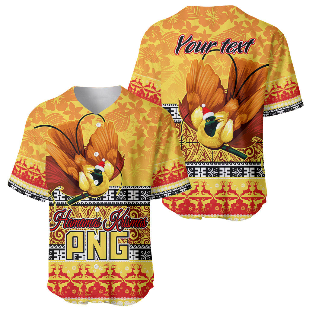 Personalised PNG Hamamas Krismas Baseball Jersey Papua New Guinea Bird Of Paradise Merry Christmas Gold Style LT9 - Wonder Print Shop