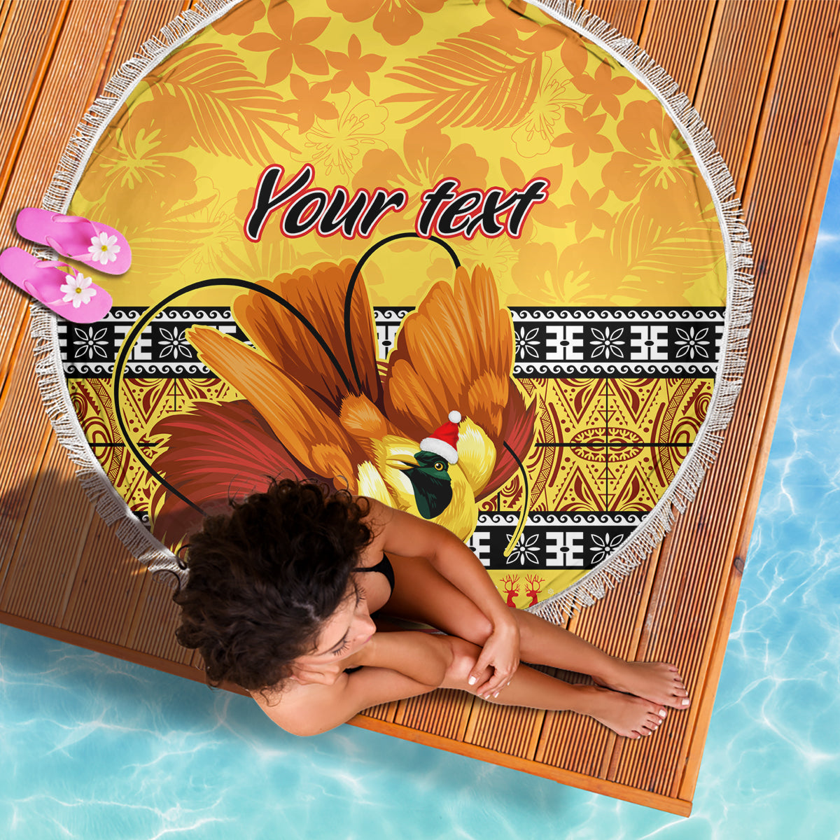 Personalised PNG Hamamas Krismas Beach Blanket Papua New Guinea Bird Of Paradise Merry Christmas Gold Style LT9 - Wonder Print Shop