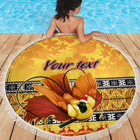 Personalised PNG Hamamas Krismas Beach Blanket Papua New Guinea Bird Of Paradise Merry Christmas Gold Style LT9 - Wonder Print Shop