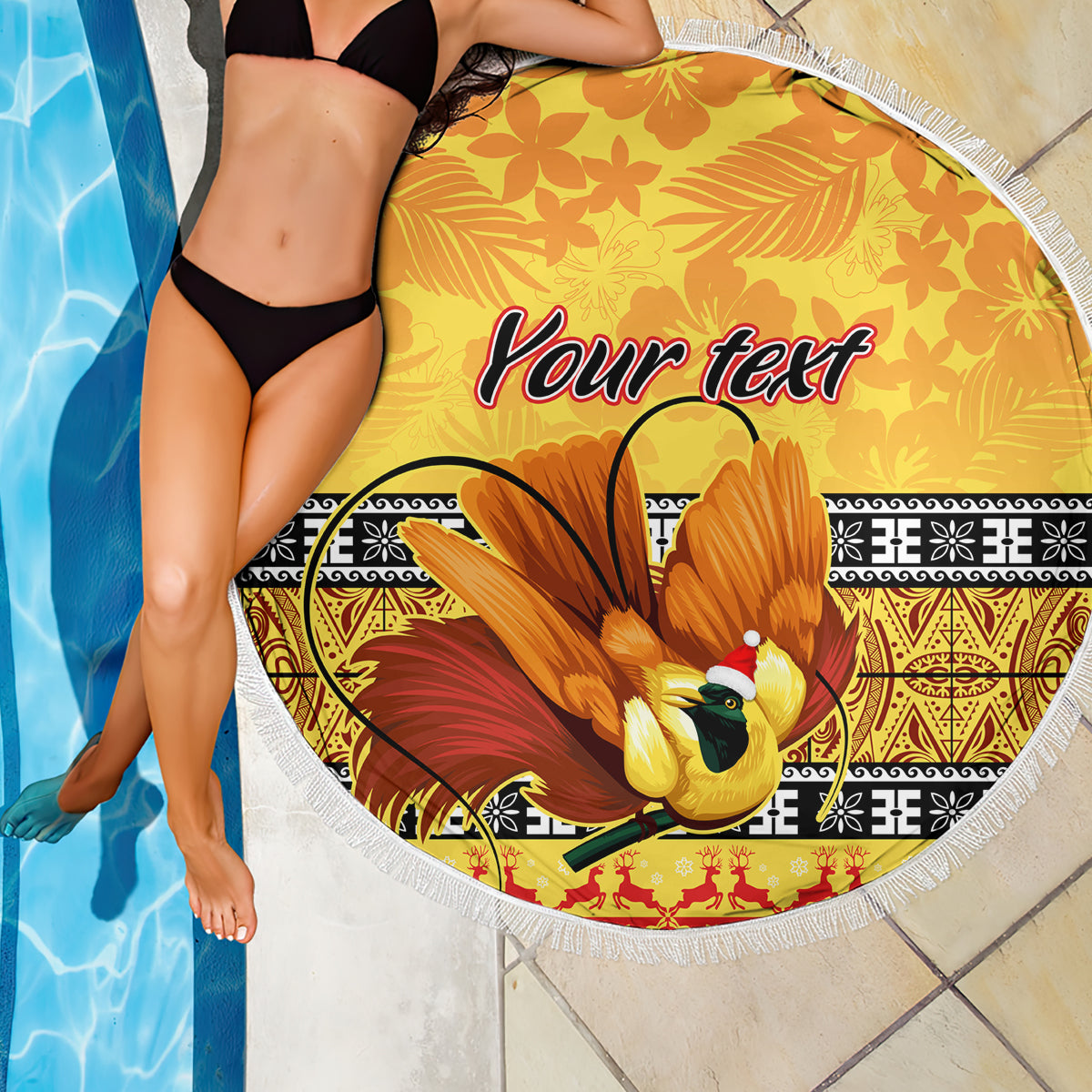 Personalised PNG Hamamas Krismas Beach Blanket Papua New Guinea Bird Of Paradise Merry Christmas Gold Style LT9 - Wonder Print Shop