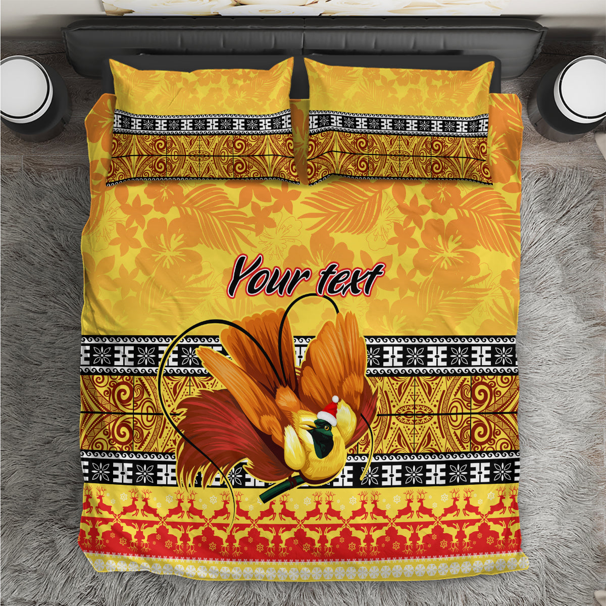 Personalised PNG Hamamas Krismas Bedding Set Papua New Guinea Bird Of Paradise Merry Christmas Gold Style LT9 - Wonder Print Shop