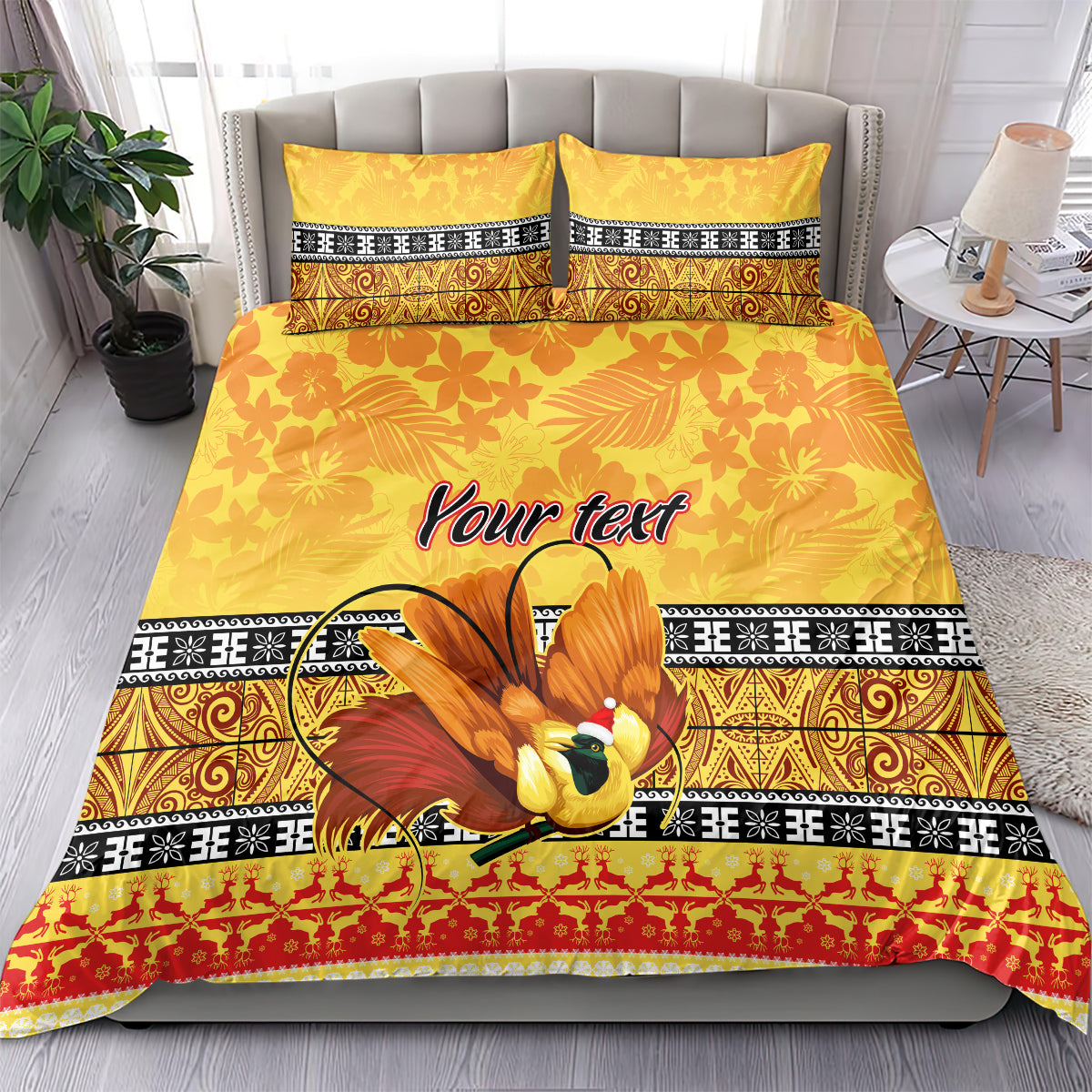 Personalised PNG Hamamas Krismas Bedding Set Papua New Guinea Bird Of Paradise Merry Christmas Gold Style LT9 - Wonder Print Shop