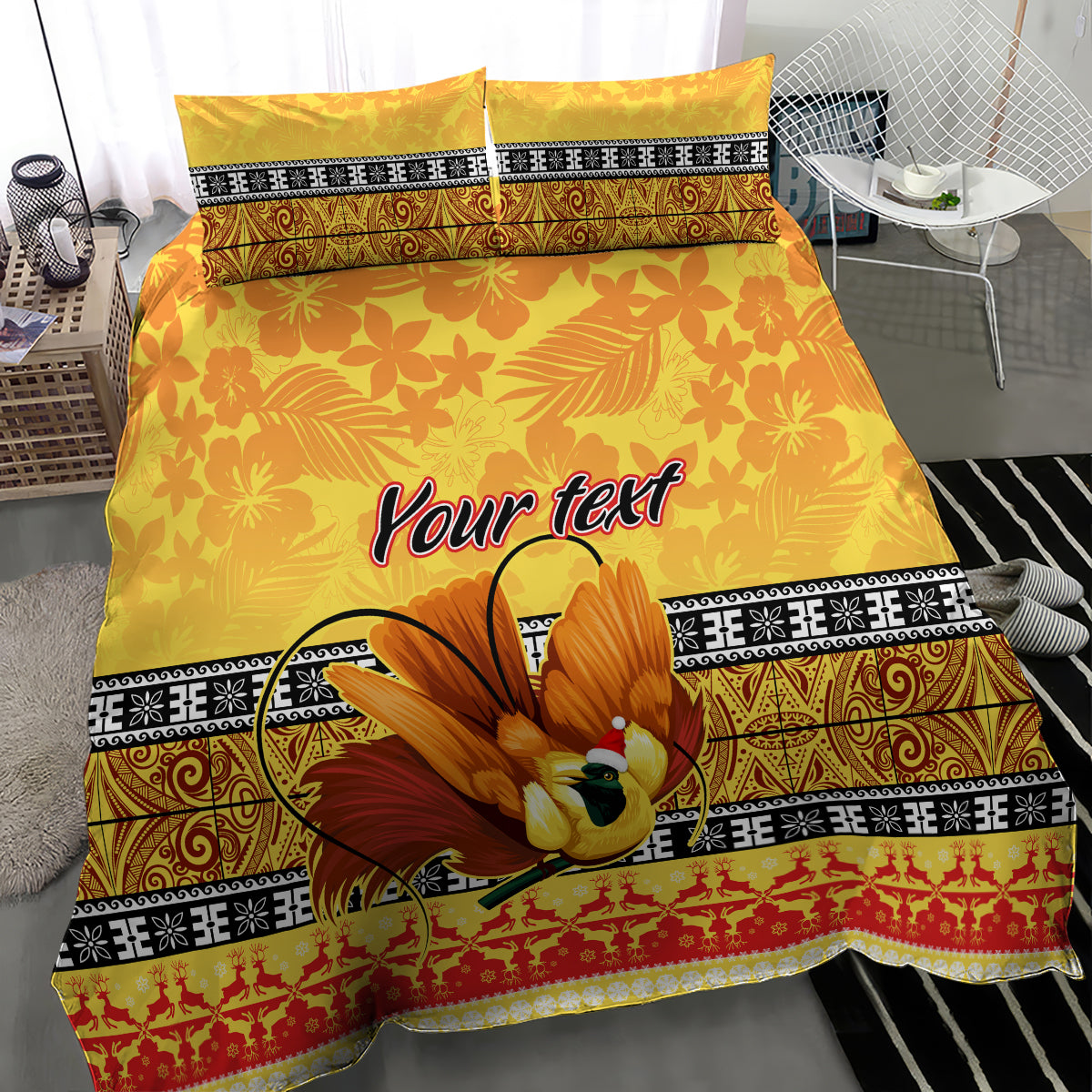 Personalised PNG Hamamas Krismas Bedding Set Papua New Guinea Bird Of Paradise Merry Christmas Gold Style LT9 - Wonder Print Shop