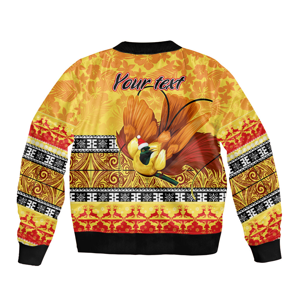 Personalised PNG Hamamas Krismas Bomber Jacket Papua New Guinea Bird Of Paradise Merry Christmas Gold Style LT9 - Wonder Print Shop