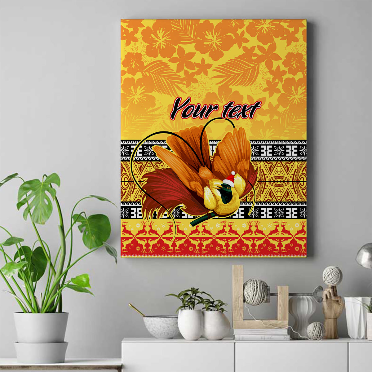 Personalised PNG Hamamas Krismas Canvas Wall Art Papua New Guinea Bird Of Paradise Merry Christmas Gold Style LT9 - Wonder Print Shop