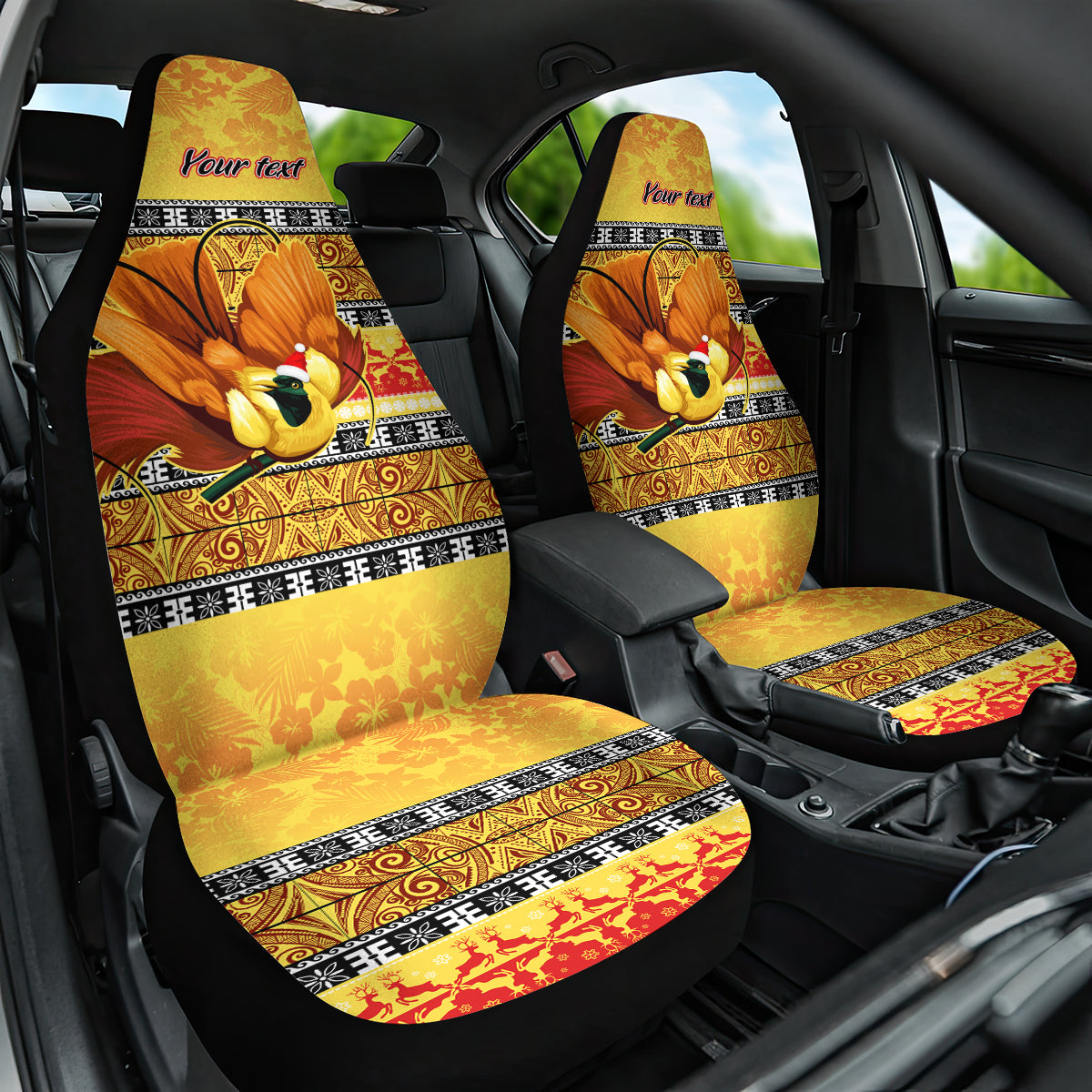 Personalised PNG Hamamas Krismas Car Seat Cover Papua New Guinea Bird Of Paradise Merry Christmas Gold Style LT9 - Wonder Print Shop