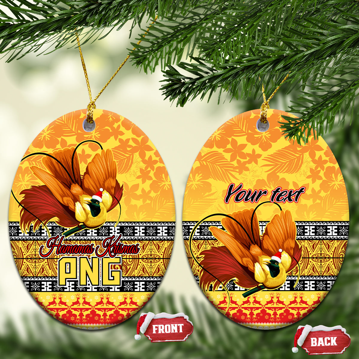Personalised PNG Hamamas Krismas Ceramic Ornament Papua New Guinea Bird Of Paradise Merry Christmas Gold Style LT9 - Wonder Print Shop