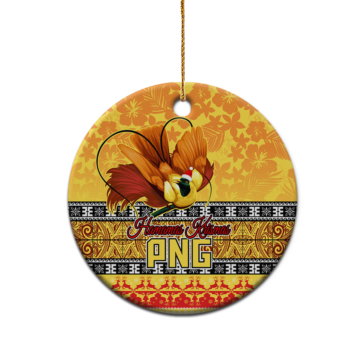 Personalised PNG Hamamas Krismas Ceramic Ornament Papua New Guinea Bird Of Paradise Merry Christmas Gold Style LT9 - Wonder Print Shop