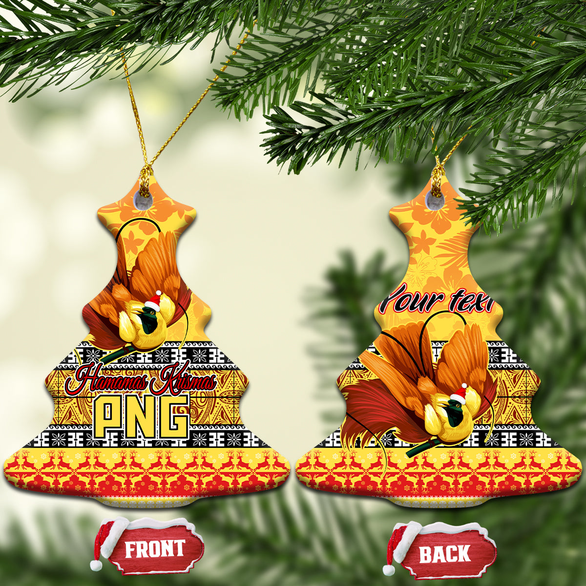 Personalised PNG Hamamas Krismas Ceramic Ornament Papua New Guinea Bird Of Paradise Merry Christmas Gold Style LT9 - Wonder Print Shop