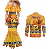 personalised-png-hamamas-krismas-couples-matching-mermaid-dress-and-long-sleeve-button-shirt-papua-new-guinea-bird-of-paradise-merry-christmas-gold-style