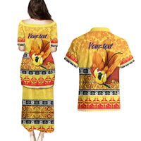 Personalised PNG Hamamas Krismas Couples Matching Puletasi Dress and Hawaiian Shirt Papua New Guinea Bird Of Paradise Merry Christmas Gold Style LT9 - Wonder Print Shop