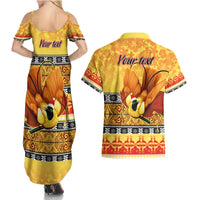 Personalised PNG Hamamas Krismas Couples Matching Summer Maxi Dress and Hawaiian Shirt Papua New Guinea Bird Of Paradise Merry Christmas Gold Style LT9 - Wonder Print Shop