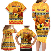 Personalised PNG Hamamas Krismas Family Matching Long Sleeve Bodycon Dress and Hawaiian Shirt Papua New Guinea Bird Of Paradise Merry Christmas Gold Style LT9 - Wonder Print Shop