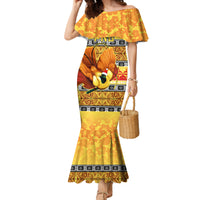 Personalised PNG Hamamas Krismas Family Matching Mermaid Dress and Hawaiian Shirt Papua New Guinea Bird Of Paradise Merry Christmas Gold Style LT9 - Wonder Print Shop