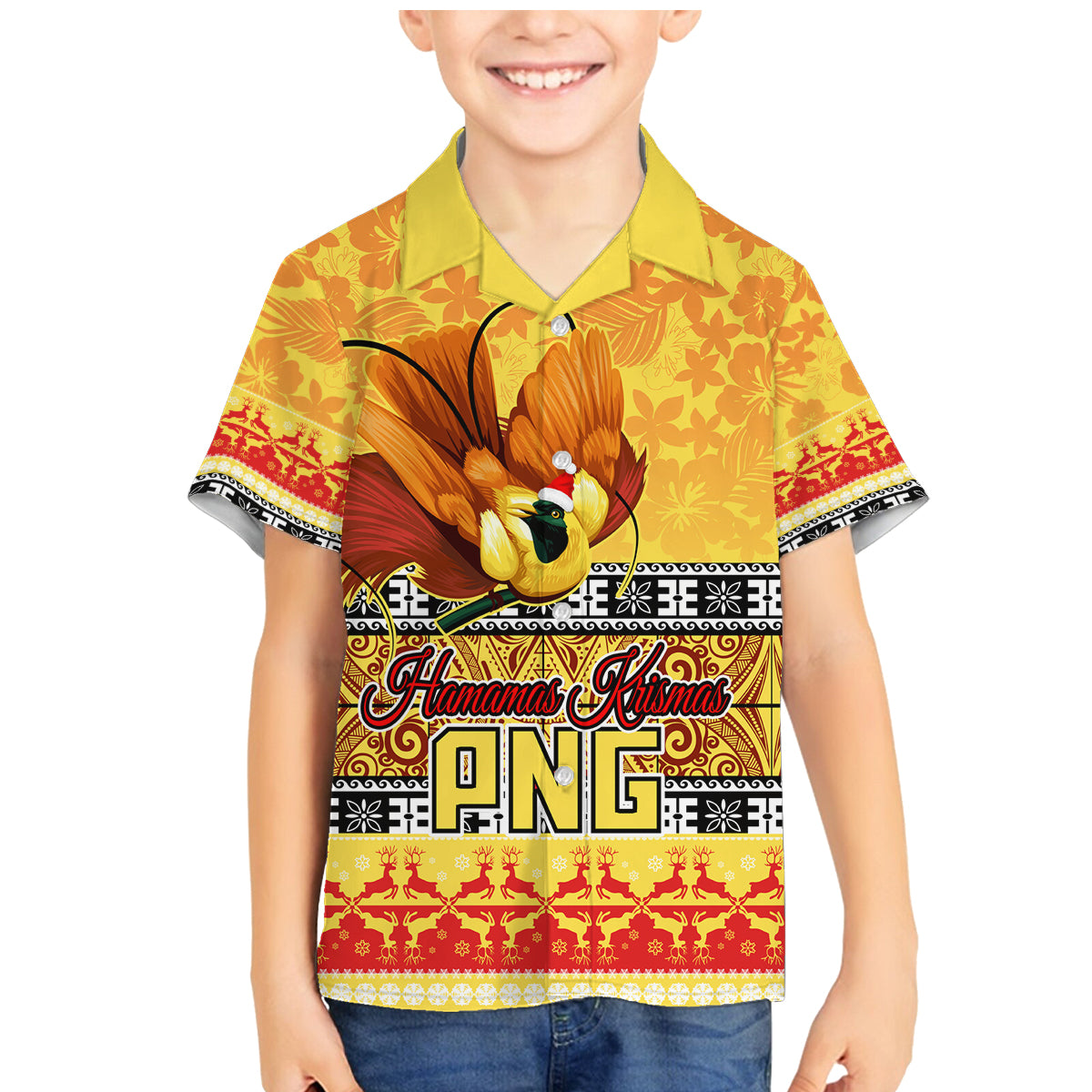 Personalised PNG Hamamas Krismas Family Matching Mermaid Dress and Hawaiian Shirt Papua New Guinea Bird Of Paradise Merry Christmas Gold Style LT9 - Wonder Print Shop