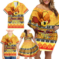 Personalised PNG Hamamas Krismas Family Matching Off Shoulder Short Dress and Hawaiian Shirt Papua New Guinea Bird Of Paradise Merry Christmas Gold Style LT9 - Wonder Print Shop