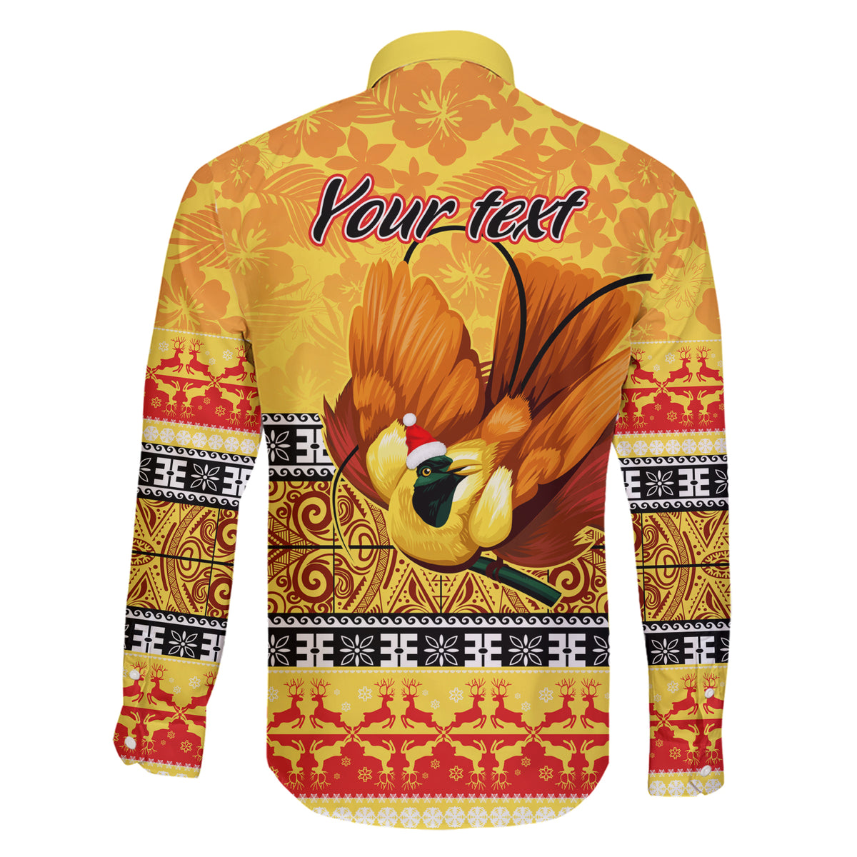 Personalised PNG Hamamas Krismas Family Matching Short Sleeve Bodycon Dress and Hawaiian Shirt Papua New Guinea Bird Of Paradise Merry Christmas Gold Style - Wonder Print Shop