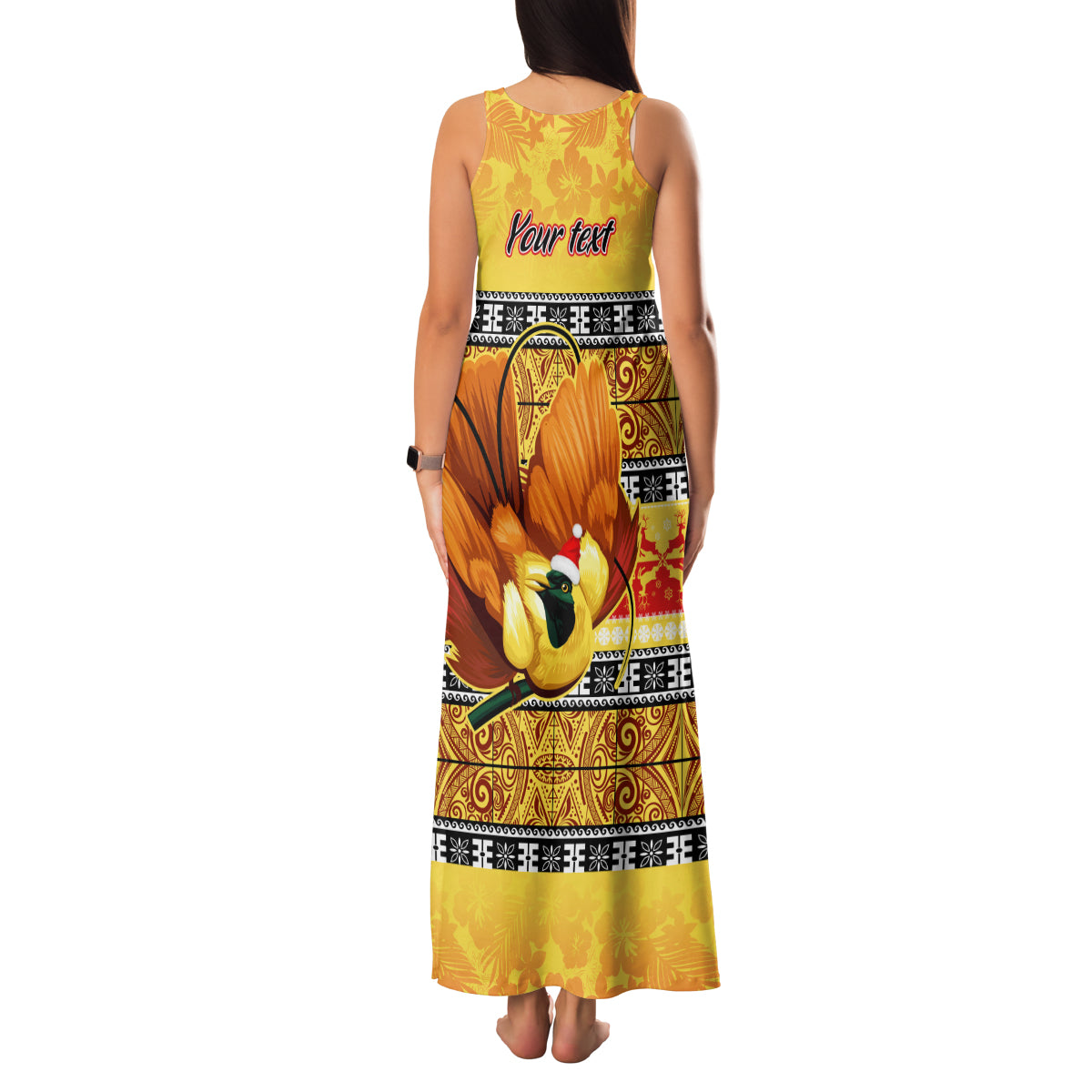 Personalised PNG Hamamas Krismas Family Matching Tank Maxi Dress and Hawaiian Shirt Papua New Guinea Bird Of Paradise Merry Christmas Gold Style - Wonder Print Shop