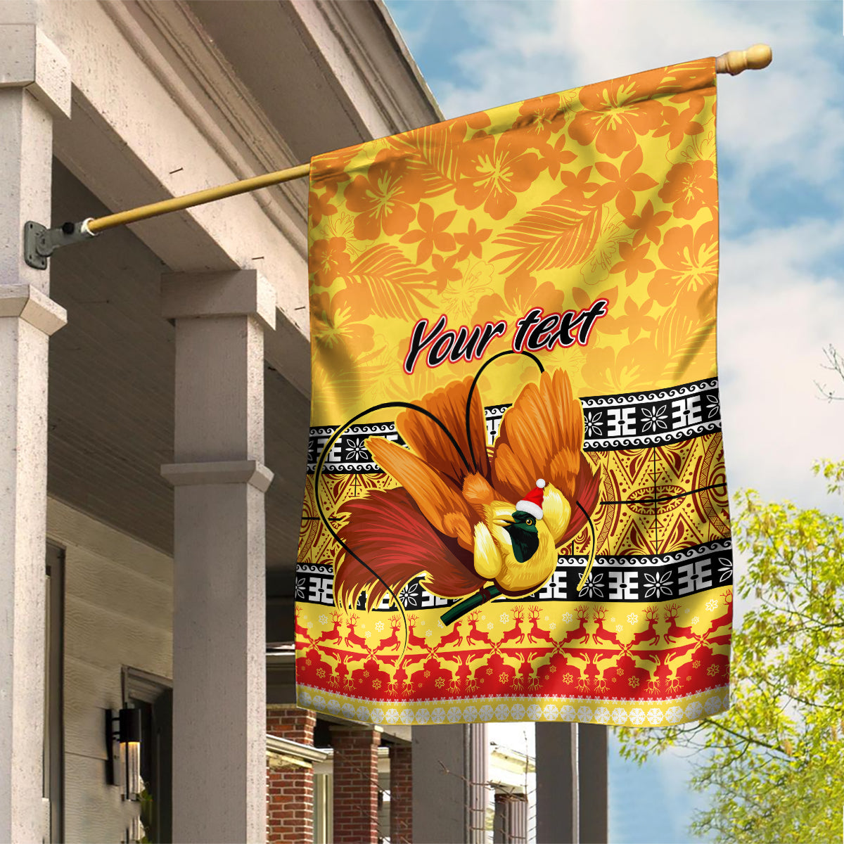Personalised PNG Hamamas Krismas Garden Flag Papua New Guinea Bird Of Paradise Merry Christmas Gold Style - Wonder Print Shop