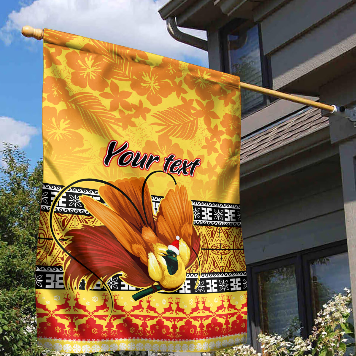 Personalised PNG Hamamas Krismas Garden Flag Papua New Guinea Bird Of Paradise Merry Christmas Gold Style - Wonder Print Shop
