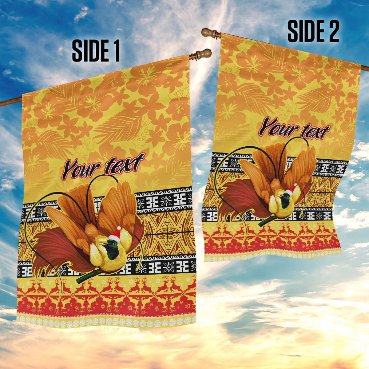 Personalised PNG Hamamas Krismas Garden Flag Papua New Guinea Bird Of Paradise Merry Christmas Gold Style - Wonder Print Shop
