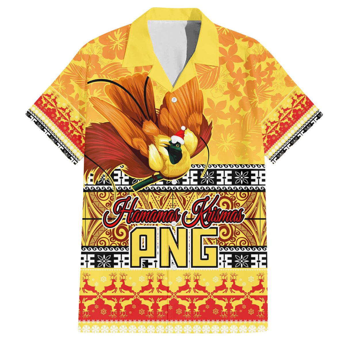 Personalised PNG Hamamas Krismas Hawaiian Shirt Papua New Guinea Bird Of Paradise Merry Christmas Gold Style - Wonder Print Shop