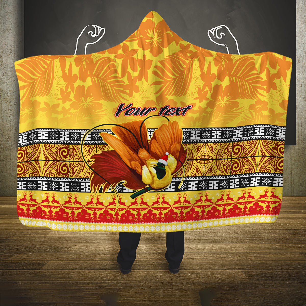 personalised-png-hamamas-krismas-hooded-blanket-papua-new-guinea-bird-of-paradise-merry-christmas-gold-style