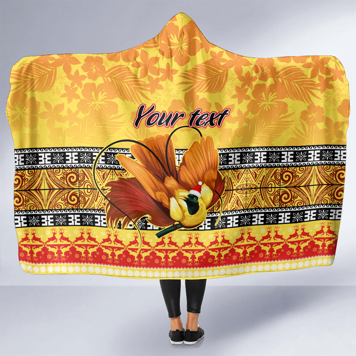 personalised-png-hamamas-krismas-hooded-blanket-papua-new-guinea-bird-of-paradise-merry-christmas-gold-style