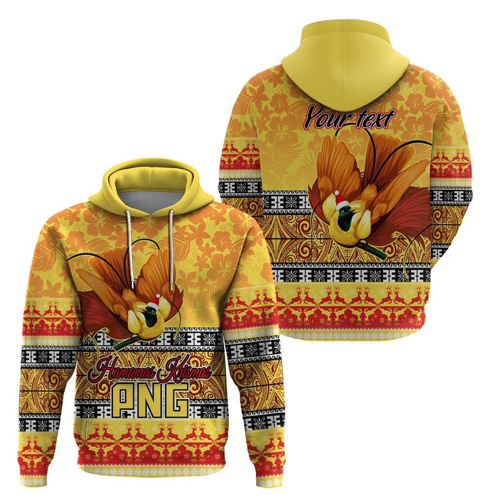 Personalised PNG Hamamas Krismas Hoodie Papua New Guinea Bird Of Paradise Merry Christmas Gold Style - Wonder Print Shop