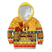 Personalised PNG Hamamas Krismas Kid Hoodie Papua New Guinea Bird Of Paradise Merry Christmas Gold Style - Wonder Print Shop