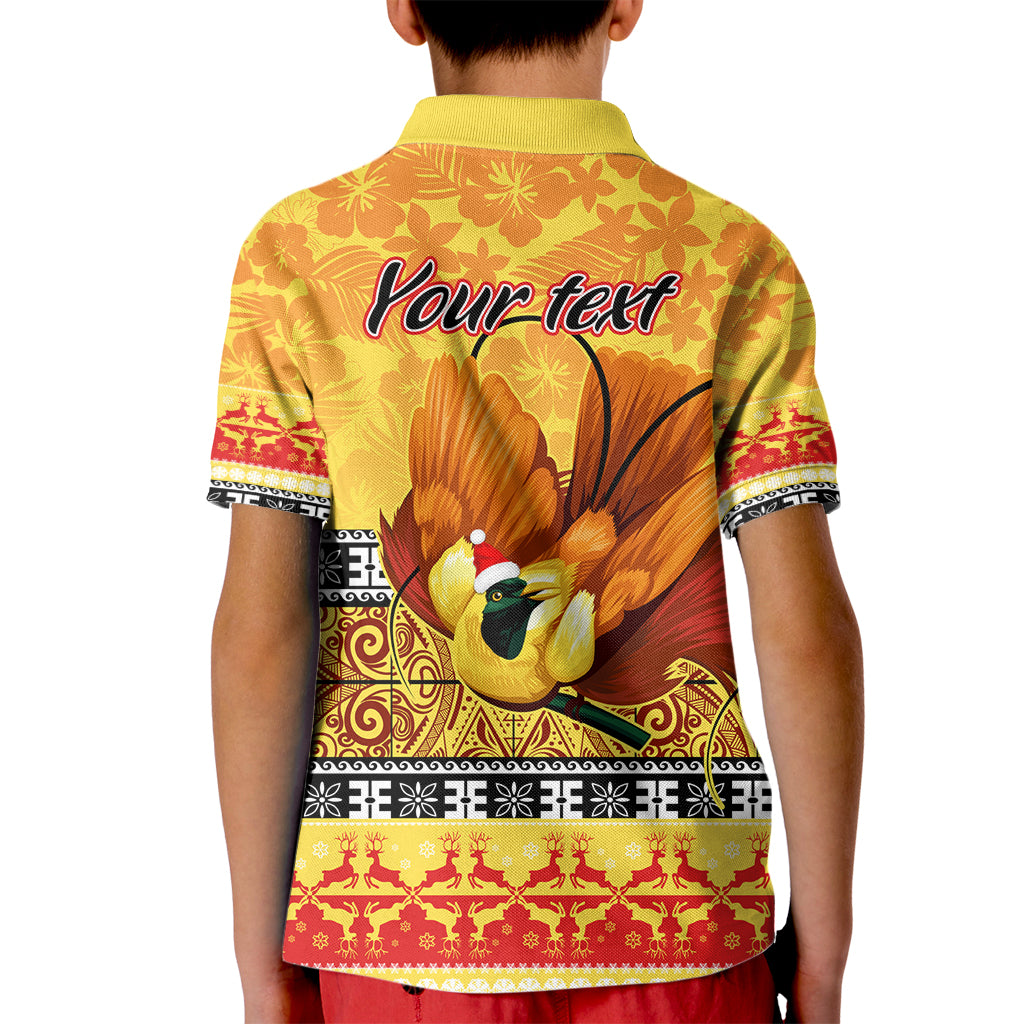 Personalised PNG Hamamas Krismas Kid Polo Shirt Papua New Guinea Bird Of Paradise Merry Christmas Gold Style - Wonder Print Shop