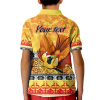 Personalised PNG Hamamas Krismas Kid Polo Shirt Papua New Guinea Bird Of Paradise Merry Christmas Gold Style - Wonder Print Shop