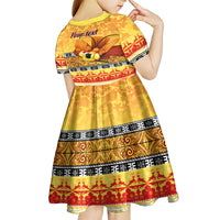 Personalised PNG Hamamas Krismas Kid Short Sleeve Dress Papua New Guinea Bird Of Paradise Merry Christmas Gold Style - Wonder Print Shop