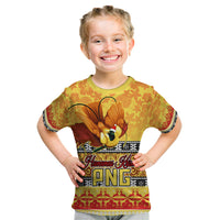 Personalised PNG Hamamas Krismas Kid T Shirt Papua New Guinea Bird Of Paradise Merry Christmas Gold Style - Wonder Print Shop